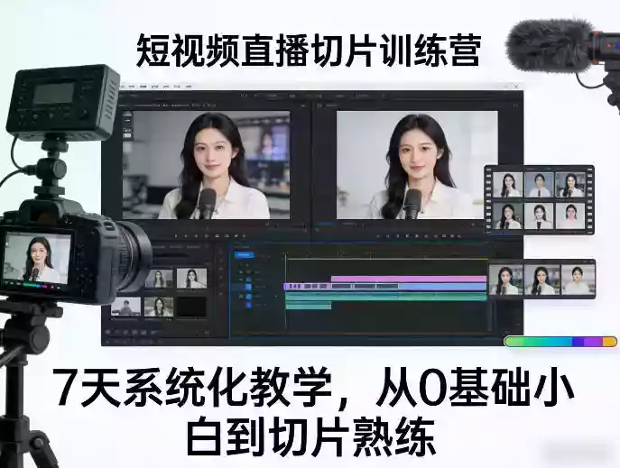 短视频直播切片训练营，7天系统化教学，从0基础小白到切片熟练