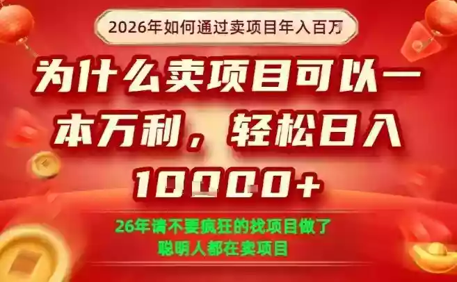 一单净利润1K+，26年想年入100个W，死磕卖项目就够了【揭秘】