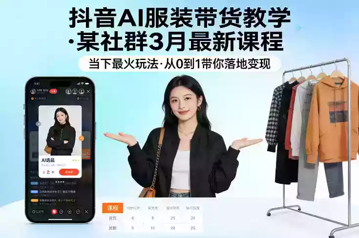 抖音AI服装带货教学，某社群3月最新课程，当下最火玩法，从0到1带你落地变现