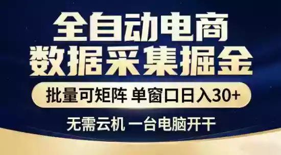 独家电商数据全自动采集项目，批量可矩阵，单窗口轻松日入3张+【揭秘】