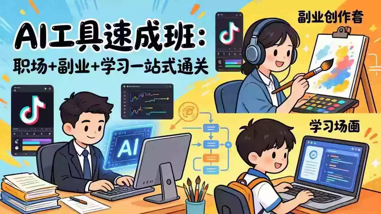 （17650期）AI工具速成班：职场+副业+学习一站式通关，20+爆款类型+剪映技巧+抖音算法，0基础快速上手