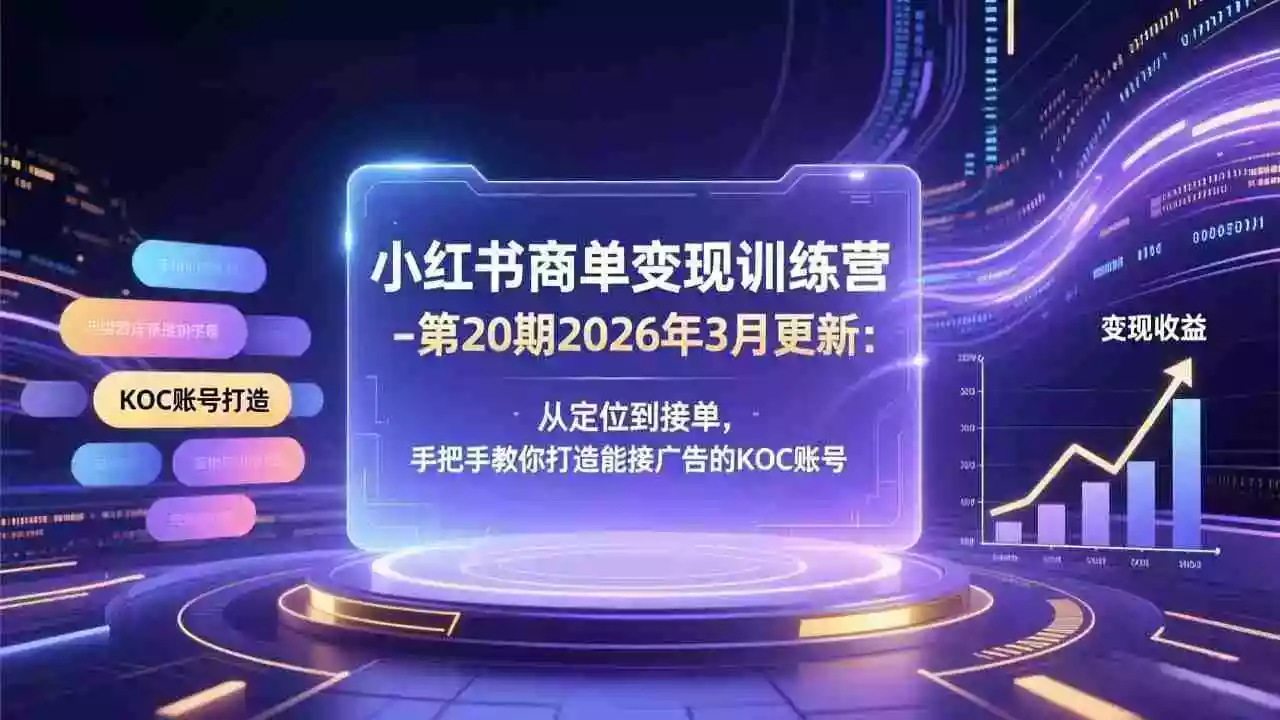 （17590期）小红书商单变现训练营-第20期26年3月更新：从定位到接单，手把手教你打造能接广告的KOC账号