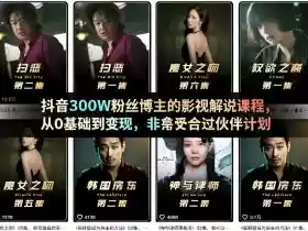抖音300W粉丝博主的影视解说课程，从0基础到变现，非常适合过伙伴计划