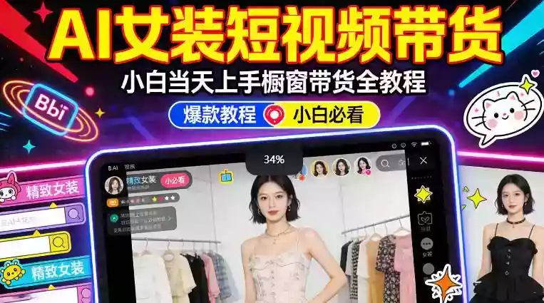 AI女装短视频橱窗带货：小白零门槛当天上手，高佣金爆款轻松賺！