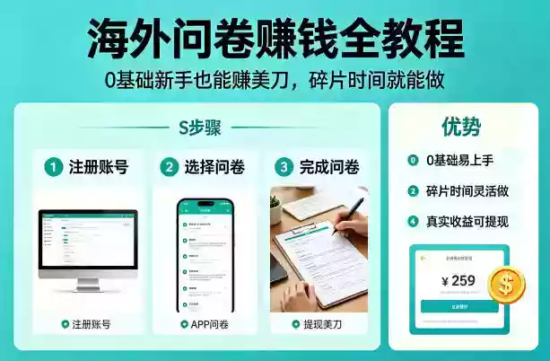 海外问卷賺钱全教程，0基础新手也能賺美刀，碎片时间就能做