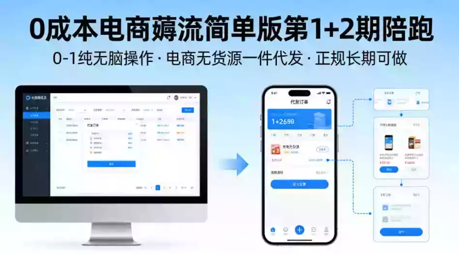 0成本电商薅流简单版第1+2期陪跑，0-1纯无脑操作，电商无货源一件代发，正规长期可做