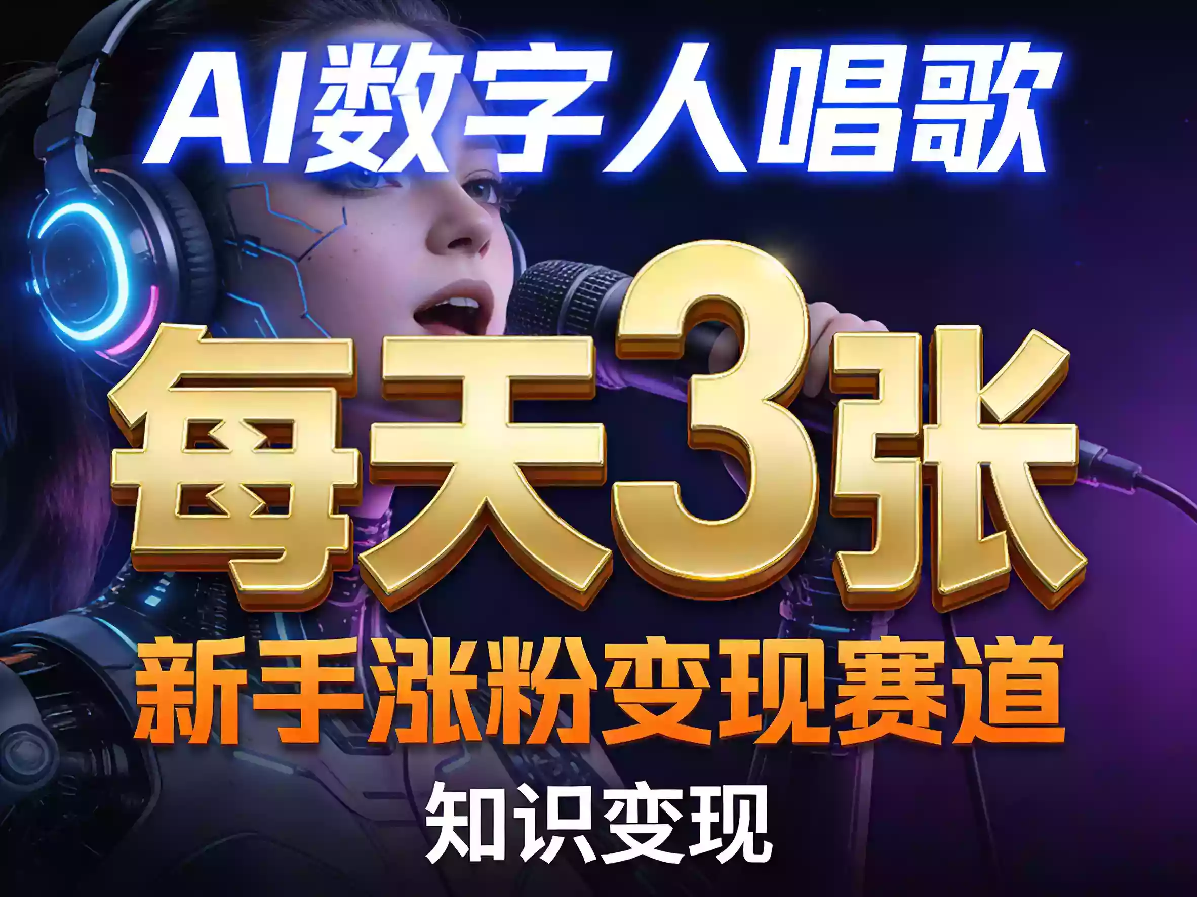 AI数字人唱歌，新手涨粉变现赛道，每天3张和知识付费，副业必备