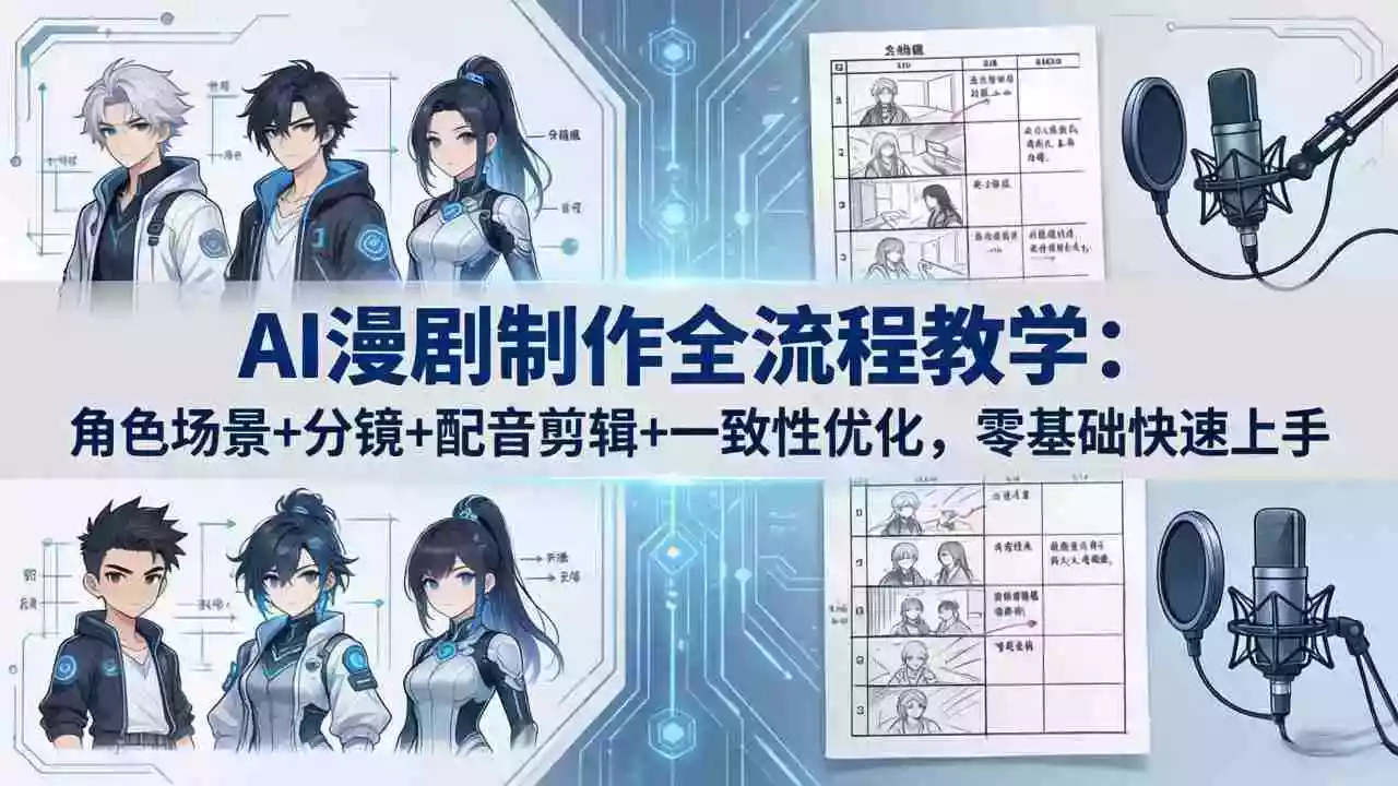 AI漫剧制作全流程教学：角色场景+分镜+配音剪辑+一致性优化，零基础快速上手