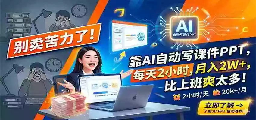 图片[1]-别卖苦力了！靠AI自动写课件PPT，每天2小时，月入2W+，比上班爽太多！