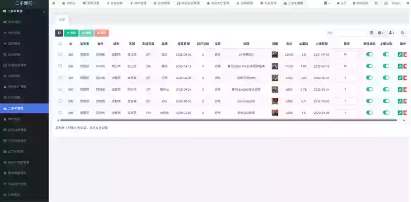 二手摩托车展示小程序源码