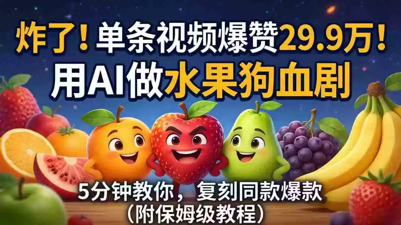 炸了！单条视频爆赞 29.9 万！用 AI 做水果狗血剧，5 分钟教你，复刻同款爆款（附保姆级教程）