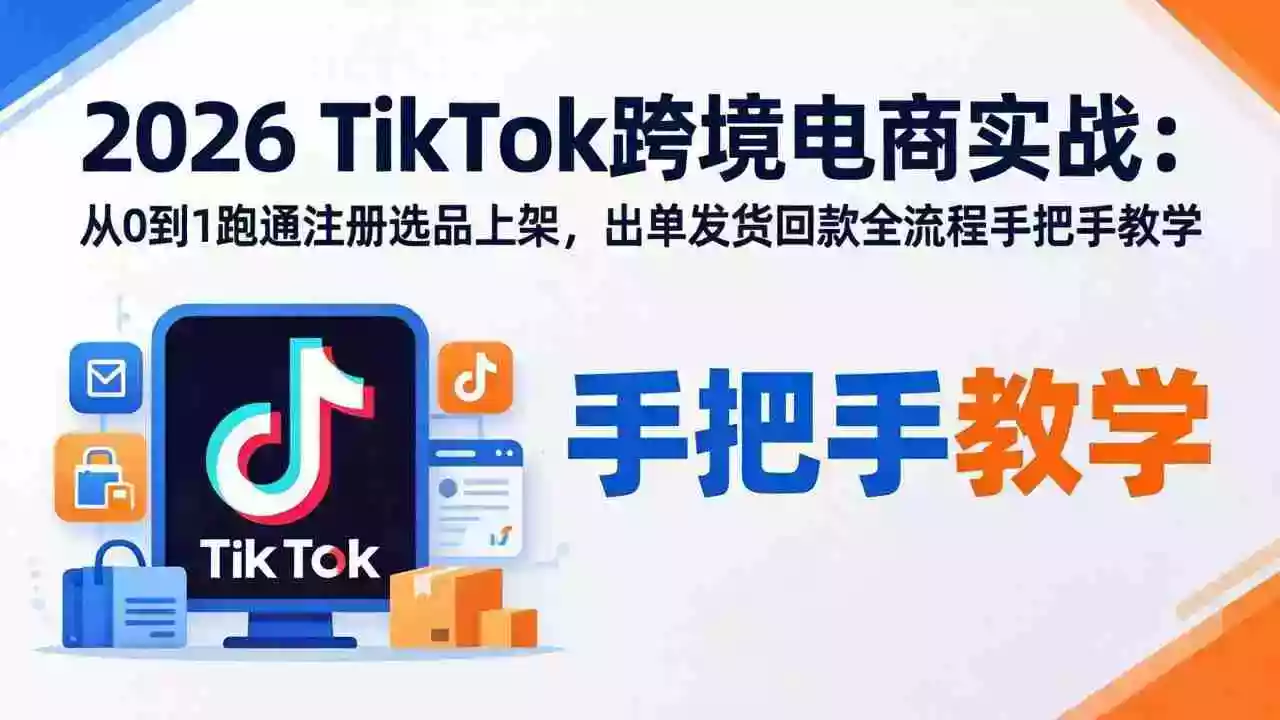 （17850期）2026TikTok跨境电商实战：从0到1跑通注册选品上架，出单发货回款全流程手把手教学