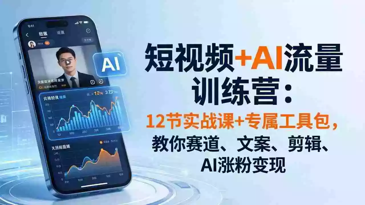 短视频+AI流量训练营：12节实战课+专属工具包，教你赛道、文案、剪辑、AI涨粉变现