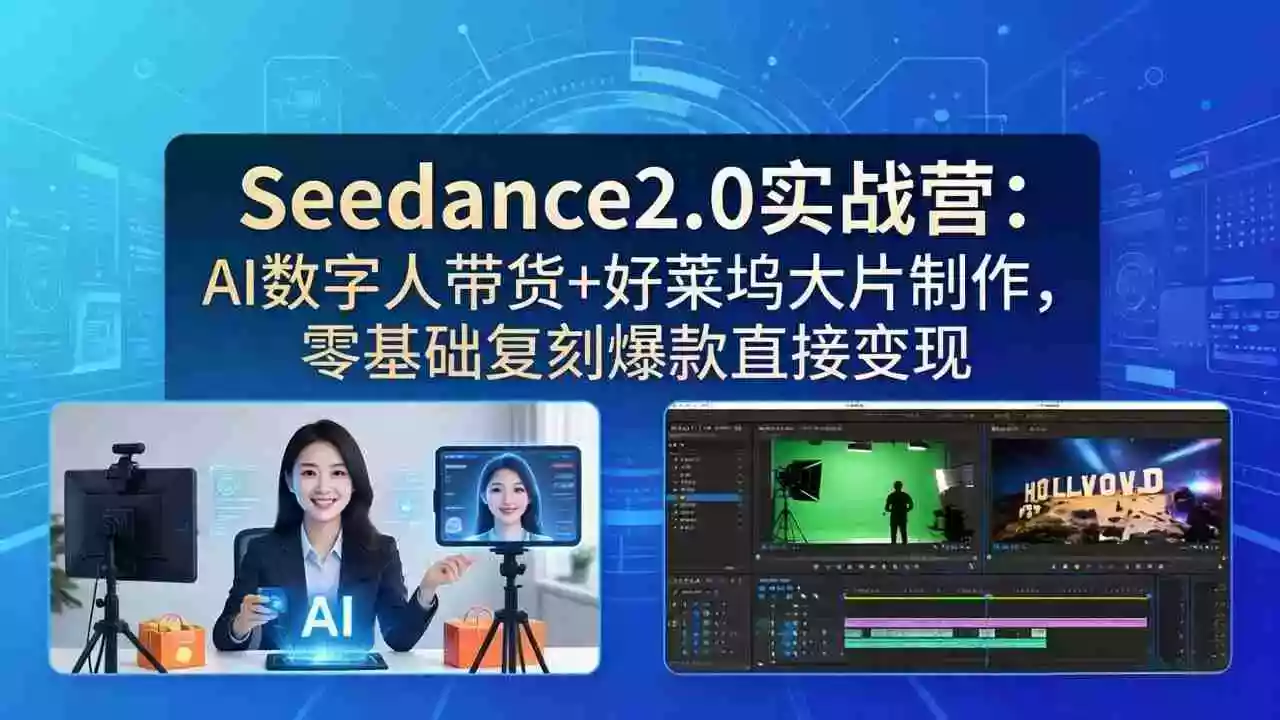 Seedance2.0实战营：AI数字人带货+好莱坞大片制作，零基础复刻爆款直接变现