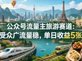公众号流量主之旅游赛道，受众广+流量稳，平均单日收益5张+