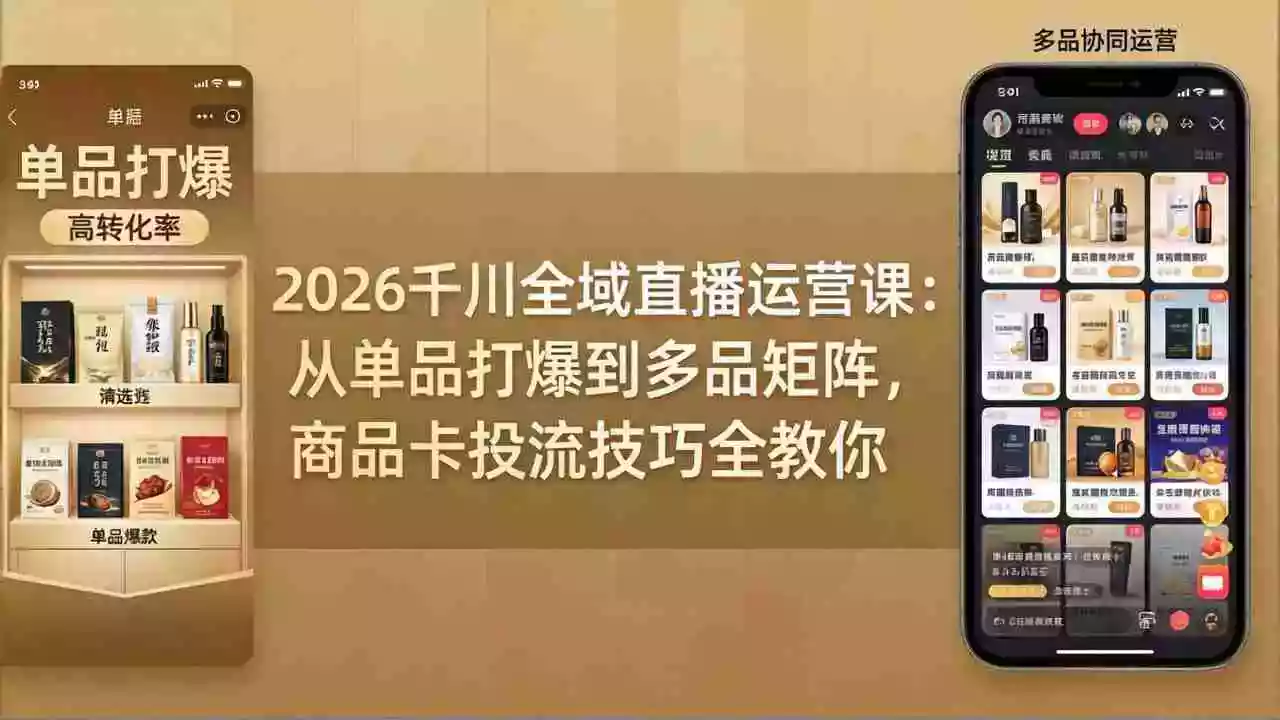 2026千川全域直播运营课：从单品打爆到多品矩阵，商品卡投流技巧全教你