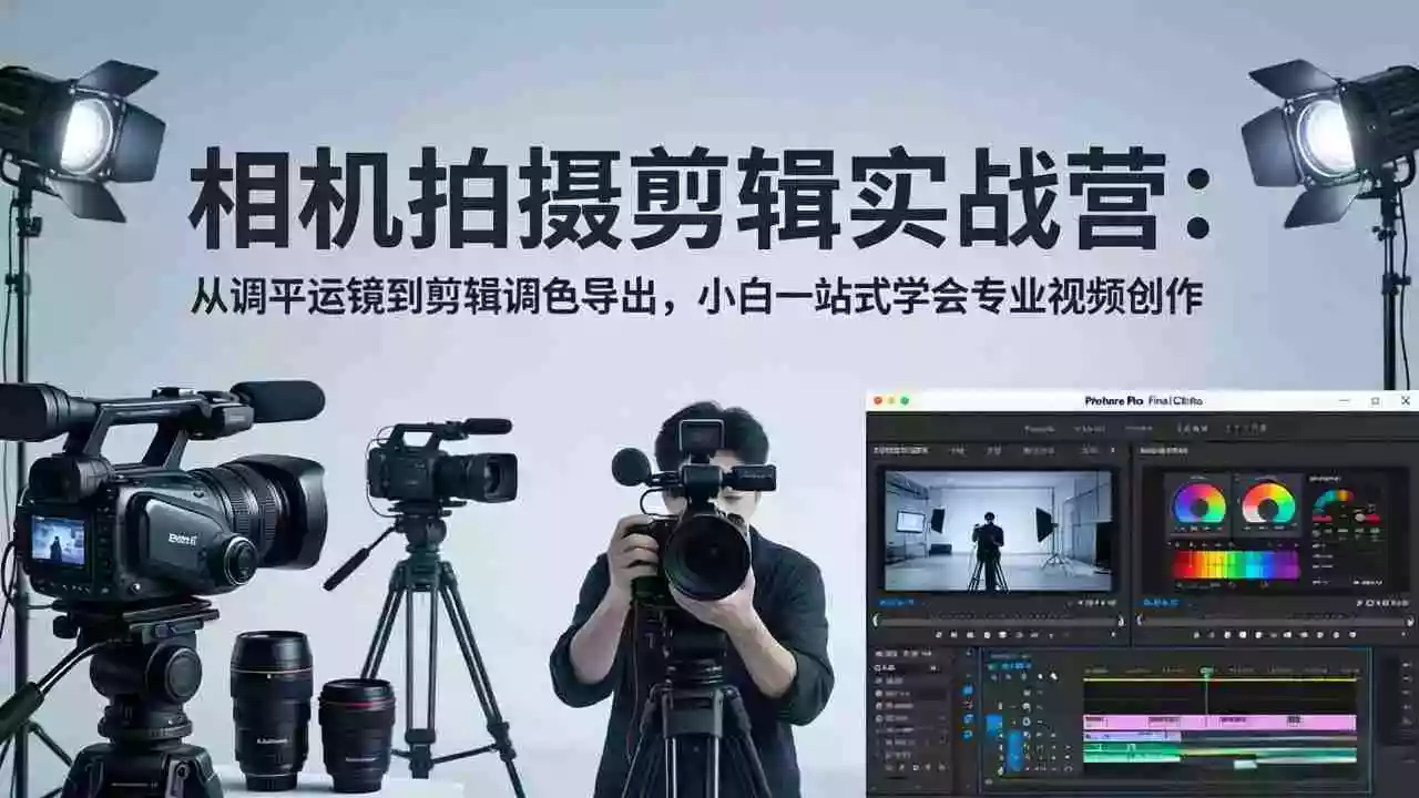 相机拍摄剪辑实战营：从调平运镜到剪辑调色导出，小白一站式学会专业视频创作