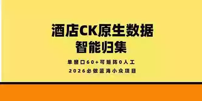 2026必做蓝海小众项目，酒店CK原生数据智能归集，单窗口60+可矩阵0人工