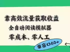 靠高效流量获取收益，零成本全自动阅读模拟器2.0全新玩法，单窗口高达50+蓝海小众项目【揭秘】