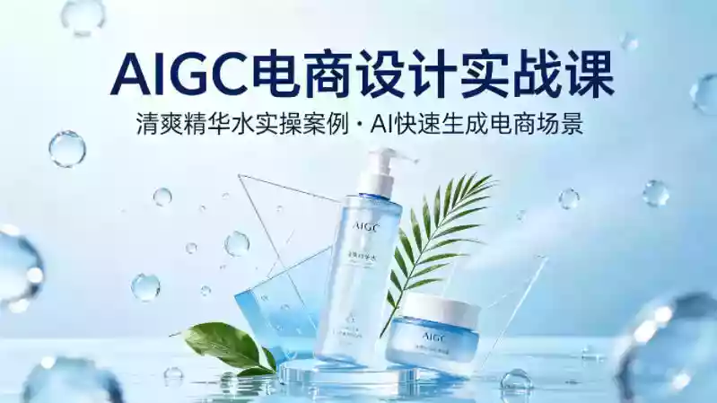 AIGC电商设计实战课，以清爽精华水为实操案例，教你用AI快速生成电商场景