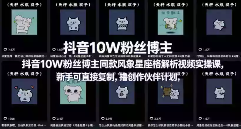 抖音10W粉丝博主同款星座性格解析视频实操课，新手可直接复制，撸创作伙伴计划，分成计划等