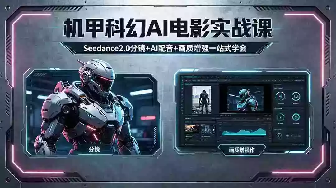 机甲科幻 AI 电影实战课，Seedance2.0 分镜 + AI 配音 + 画质增强一站式学会