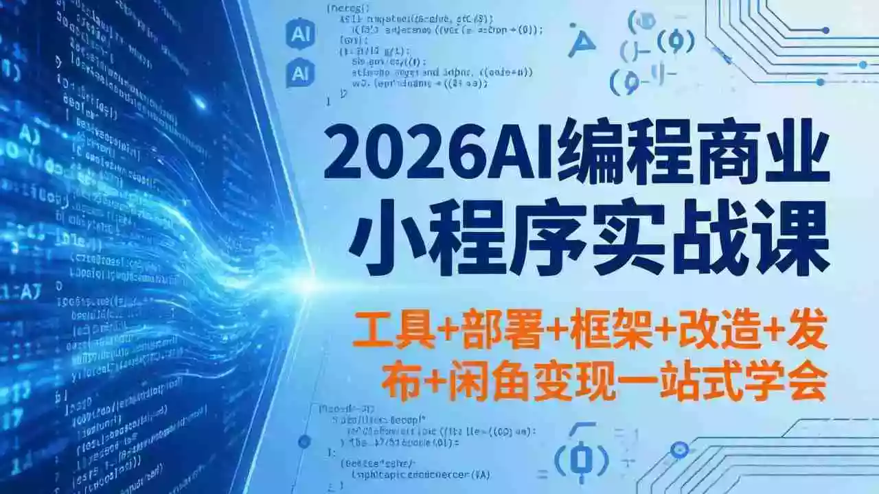 2026AI编程商业小程序实战课，工具+部署+框架+改造+发布+闲鱼变现一站式学会
